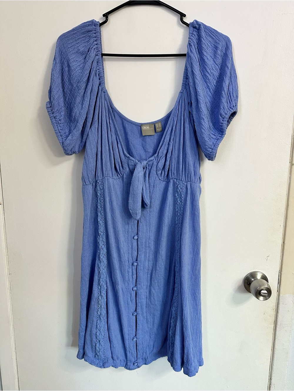 ASOS Blue Textured Tie-Front Dress